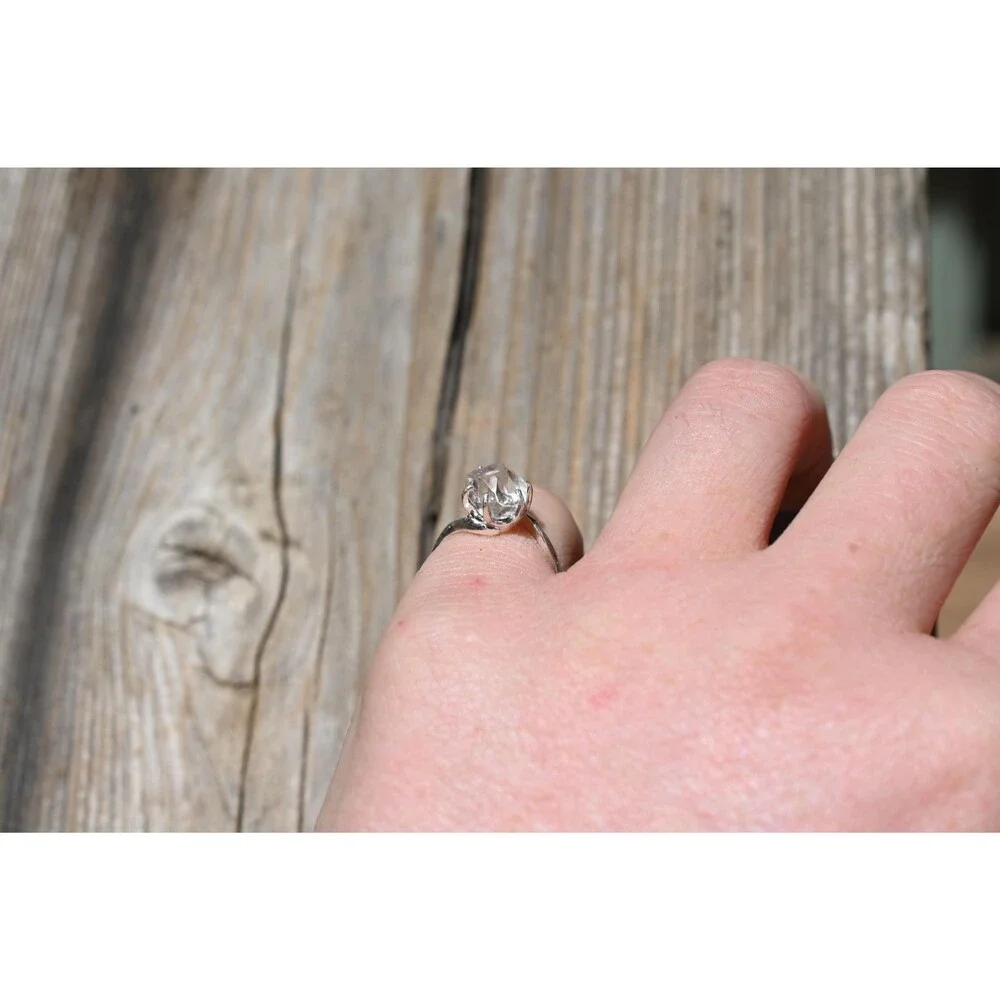 Herkimer Diamond Ring Rustic dainty unique alternative simple boho minimalist na